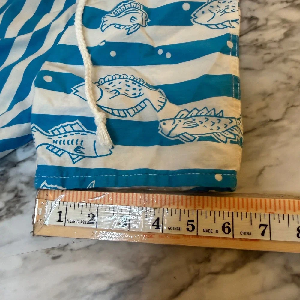 Vintage OshKosh Bgosh Kids Size 7 Blue White Striped Fish Swim Trunks USA Made